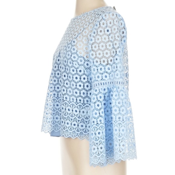 NWT J. Crew Blue Floral Lace Daisy Wide Sleeve Blouse - Picture 4 of 6